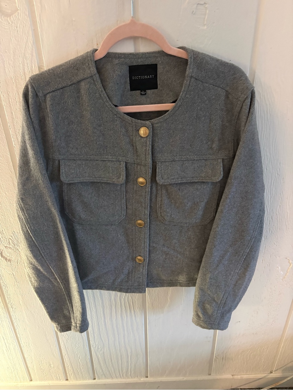 Gray Button-Front Wool Blend Jacket